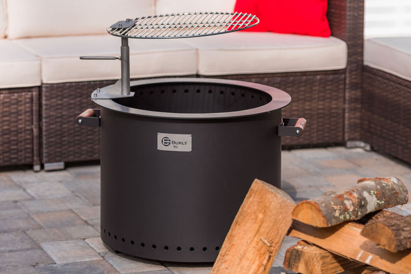 GATHER Matte Black Fire Pit and Grill Feature Bundle